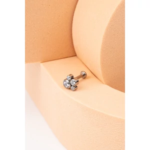 A & ONE Ezüst Színű Titánium  Egyenesszárú Labret Piercing Fehér Cirkónia Kövekkel