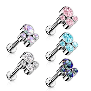 A & ONE Ezüst Színű Titánium  Egyenesszárú Labret Piercing Fehér Cirkónia Kövekkel