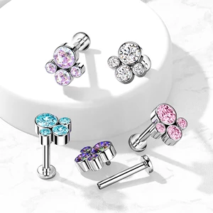 A & ONE Ezüst Színű Titánium  Egyenesszárú Labret Piercing Fehér Cirkónia Kövekkel