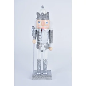 Ezüst Ruhás Fából Készült Diótörő Figura - 25 cm