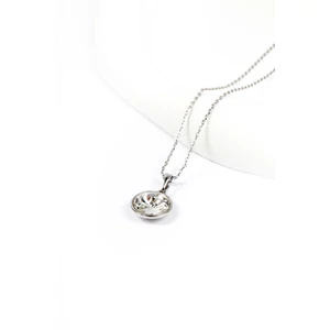 Rozsdamentes Acél Nyaklánc Kör Alakú Fehér Swarovski® Köves Medállal 