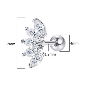 A & ONE Ezüst Színű Rozsdamentes Acél Barbell Piercing Cirkónia Köves Díszítéssel