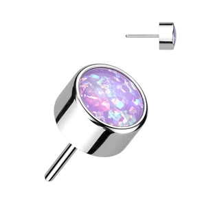 Ezüst Színű Titánium Piercing Vég Lila Opál Kővel - 3 mm 