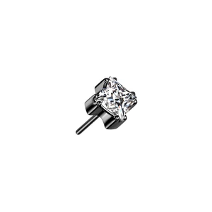 Négyzet Alakú Fekete Színű Titánium Piercing Vég Fehér Cirkónia Kővel - 3 mm 