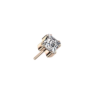 Négyzet Alakú Arany Színű Titánium Piercing Vég Fehér Cirkónia Kővel - 3 mm 
