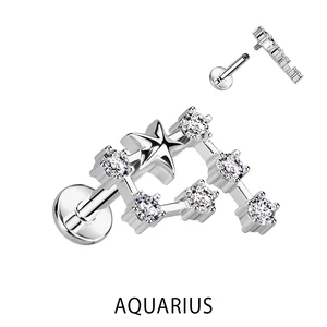 A & ONE Ezüst Színű 316L Orvosi Acél Labret Piercing Vízöntő Csillagjegy
