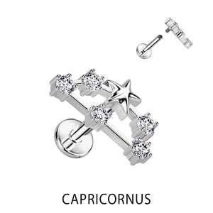 A & ONE Ezüst Színű 316L Orvosi Acél Labret Piercing Bak Csillagjegy