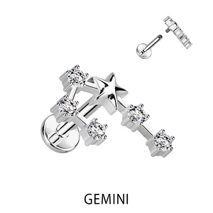 A & ONE Ezüst Színű 316L Orvosi Acél Labret Piercing Ikrek Csillagjegy
