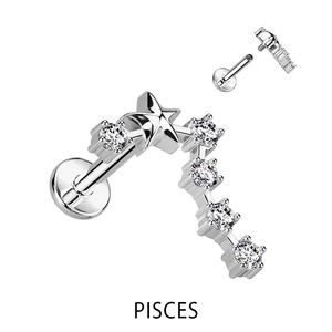 A & ONE Ezüst Színű 316L Orvosi Acél Labret Piercing Halak Csillagjegy