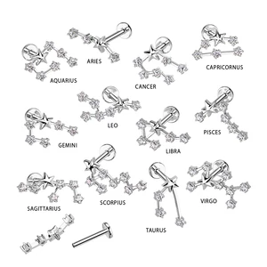 A & ONE Ezüst Színű 316L Orvosi Acél Labret Piercing Halak Csillagjegy