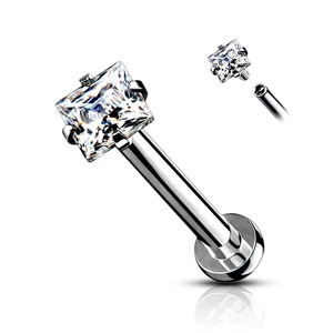 A & ONE Ezüst Színű 316L Orvosi Acél Labret Piercing Cirkónia Kővel
