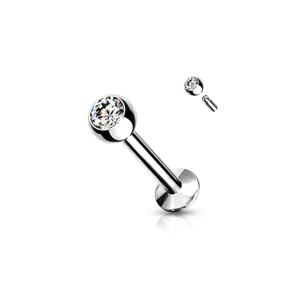 A & ONE Ezüst Színű 316L Orvosi Acél Egyenesszárú Labret Piercing Fehér Kővel