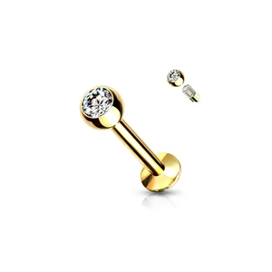A & ONE Arany Színű 316L Orvosi Acél Egyenesszárú Labret Piercing Fehér Kővel