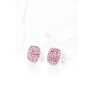 Rózsaszín Swarovski® Kristályokkal Kirakott S925 Ezüst Kocka Fülbevaló