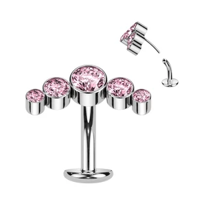 Ezüst Színű Titánium Köldök Piercing Rózsaszín Kövekkel