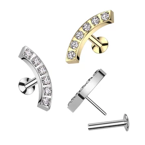 Ezüst Színű Íves 316L Orvosi Acél Egyenesszárú Labret Piercing Kövekkel