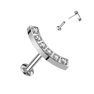 Ezüst Színű Íves 316L Orvosi Acél Egyenesszárú Labret Piercing Kövekkel
