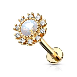 Arany Színű 316L Orvosi Acél Egyenesszárú Labret Piercing Virág Alakú Dísszel