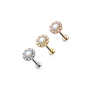 Ezüst Színű 316L Orvosi Acél Egyenesszárú Labret Piercing Virág Alakú Dísszel