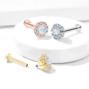 Ezüst Színű 316L Orvosi Acél Egyenesszárú Labret Piercing Virág Alakú Dísszel