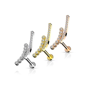 Rózsaarany Színű Hullámos 316L Orvosi Acél Egyenesszárú Labret Piercing Kövekkel