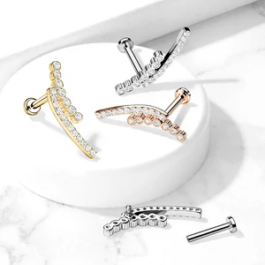 Rózsaarany Színű Hullámos 316L Orvosi Acél Egyenesszárú Labret Piercing Kövekkel