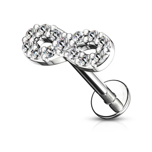 Ezüst Színű 316L Orvosi Acél Egyenesszárú Labret Piercing Kövekkel Díszített Végtelen Jellel