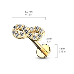 Ezüst Színű 316L Orvosi Acél Egyenesszárú Labret Piercing Kövekkel Díszített Végtelen Jellel