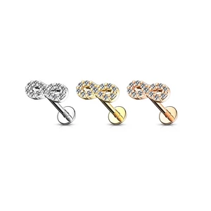 Ezüst Színű 316L Orvosi Acél Egyenesszárú Labret Piercing Kövekkel Díszített Végtelen Jellel