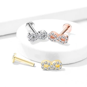 Ezüst Színű 316L Orvosi Acél Egyenesszárú Labret Piercing Kövekkel Díszített Végtelen Jellel