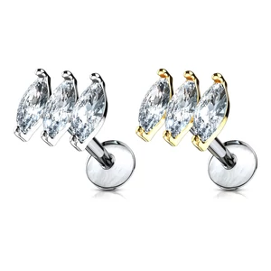 Arany Színű 316L Orvosi Acél Egyenesszárú Labret Piercing Három Kővel