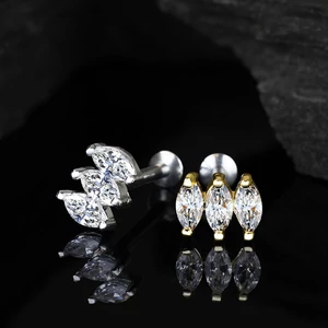 Arany Színű 316L Orvosi Acél Egyenesszárú Labret Piercing Három Kővel