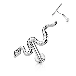 Ezüst Színű Kígyó Alakú Titánium Egyenesszárú Labret Piercing