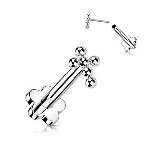 Ezüst Színű Kereszt És Virág Alakú Titánium Egyenesszárú Labret Piercing