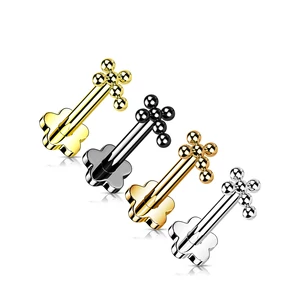 Rózsaarany Színű Kereszt És Virág Alakú Titánium Egyenesszárú Labret Piercing