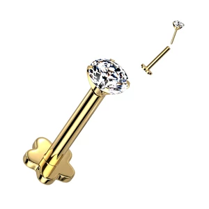 Virág Alakú Titánium Egyenesszárú Labret Piercing Fehér Színű Cirkónia Kővel