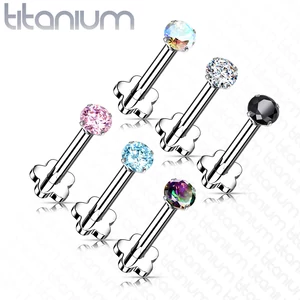 Virág Alakú Titánium Egyenesszárú Labret Piercing Fehér Színű Cirkónia Kővel