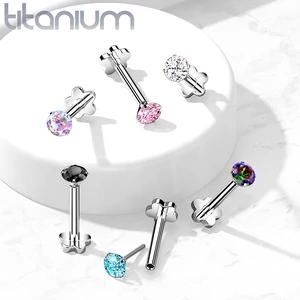 Virág Alakú Titánium Egyenesszárú Labret Piercing Fehér Színű Cirkónia Kővel
