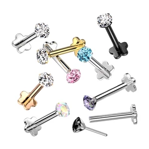 Virág Alakú Titánium Egyenesszárú Labret Piercing Fehér Színű Cirkónia Kővel