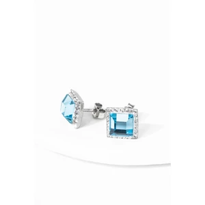Világoskék Négyzet Alakú S925 Ezüst Fülbevaló Fehér Swarovski® Köves Díszítéssel