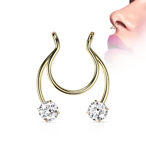 Arany Színű 316L Orvosi Acél Ál Septum Piercing Fehér Cirkónia Köves Véggel