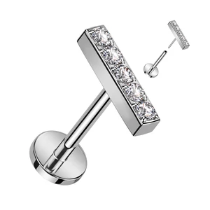 Ezüst Színű Téglalap Alakú Titánium Egyenesszárú Labret Piercing Apró Cirkónia Kövekkel