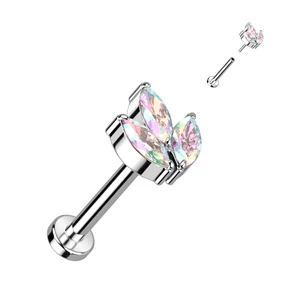 Ezüst Színű Titánium Egyenesszárú Labret Piercing Színes Apró Cirkónia Kövekkel