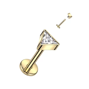 Arany Színű Háromszög Alakú Titánium Egyenesszárú Labret Piercing Apró Cirkónia Kövekkel