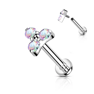 Ezüst Színű Titánium Egyenesszárú Labret Piercing Színes Apró Cirkónia Kövekkel