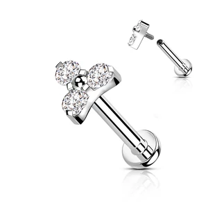 Ezüst Színű Titánium Egyenesszárú Labret Piercing Apró Cirkónia Kövekkel