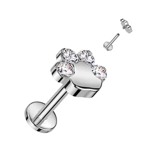 Ezüst Színű Titánium Egyenesszárú Labret Piercing Tappancs Cirkónia Köves Díszítéssel 