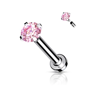 Ezüst Színű 316L Orvosi Acél Egyenesszárú Labret Piercing Fehér Kővel