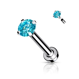 Ezüst Színű 316L Orvosi Acél Egyenesszárú Labret Piercing Világos kék Kővel -1,2mm szárvastagsággal