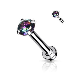 Ezüst Színű 316L Orvosi Acél Egyenesszárú Labret Piercing Színes Kővel